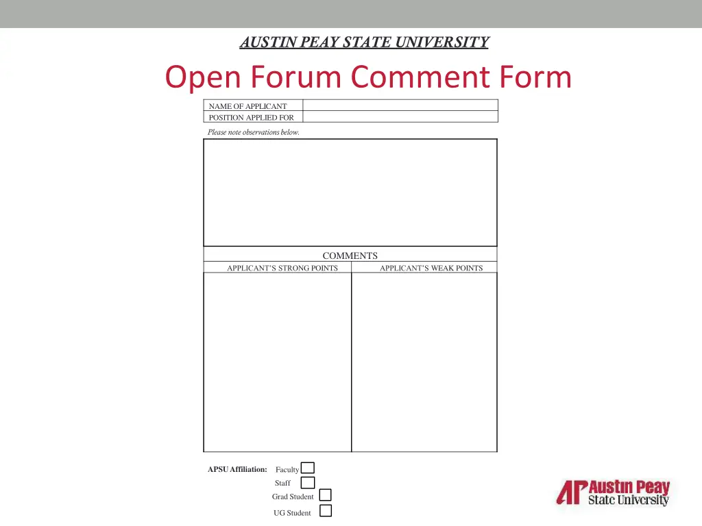 austin peay state university open forum comment