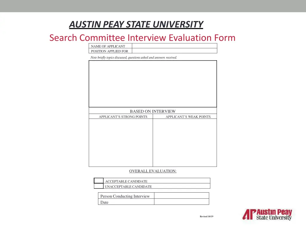 austin peay state university search committee