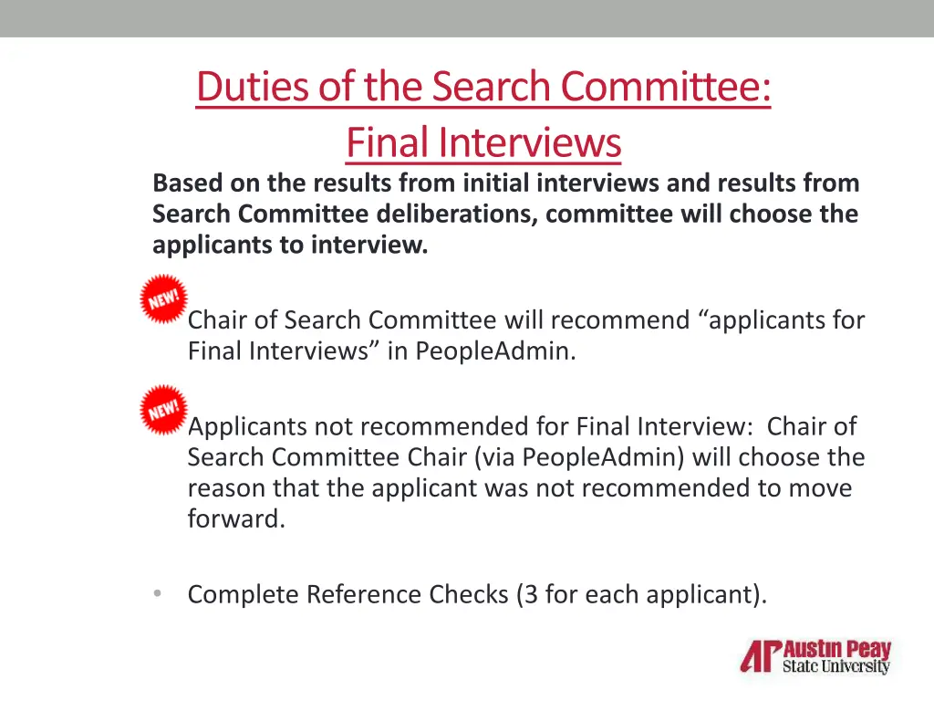 duties of the search committee final interviews