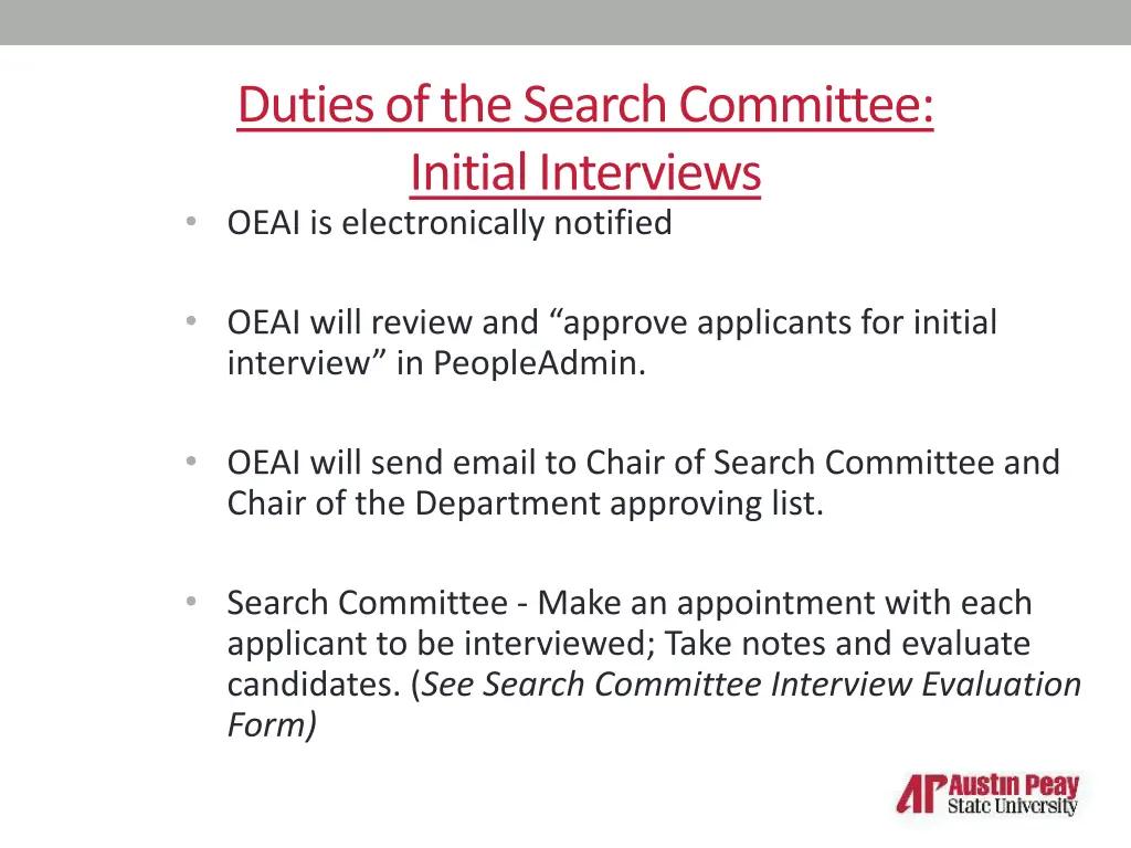 duties of the search committee initial interviews 1