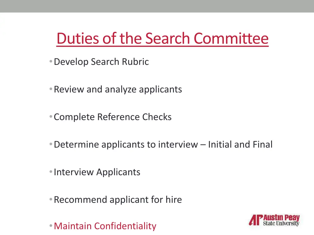 duties of the search committee