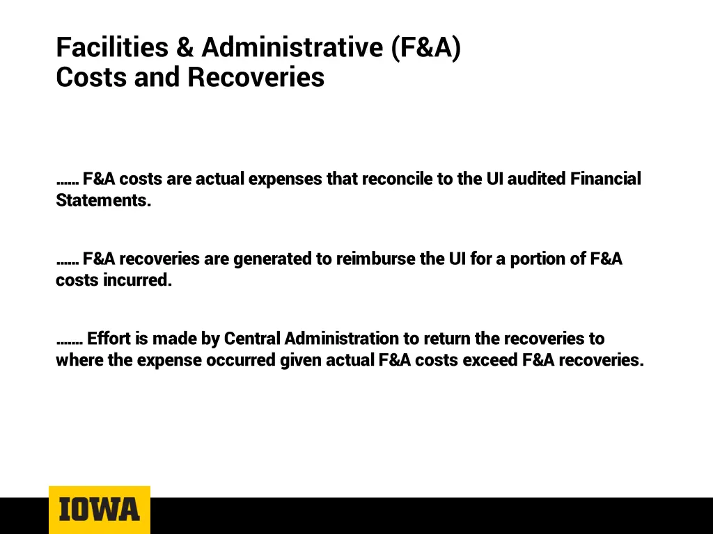 facilities administrative f a costs and recoveries