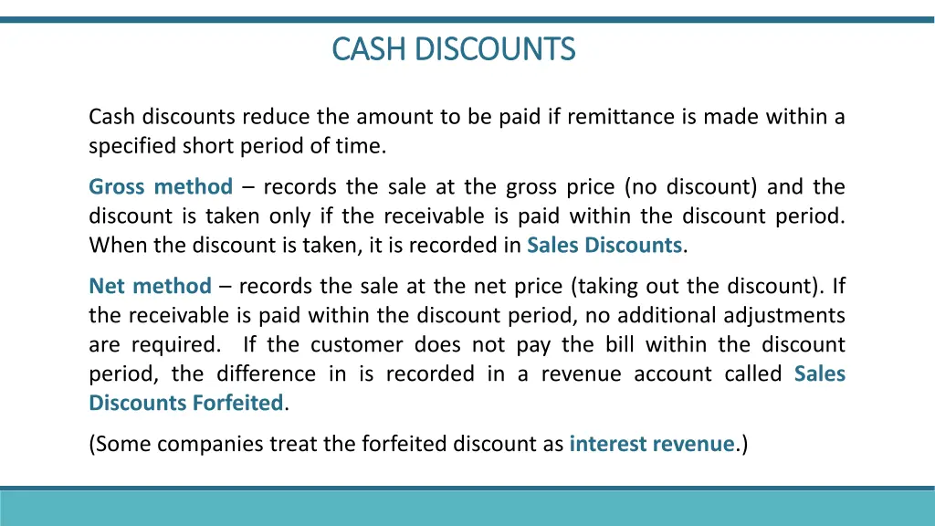 cash cash discounts discounts