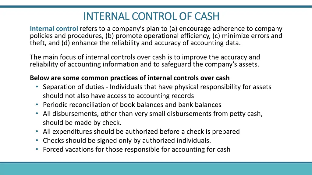 internal control of cash internal control of cash
