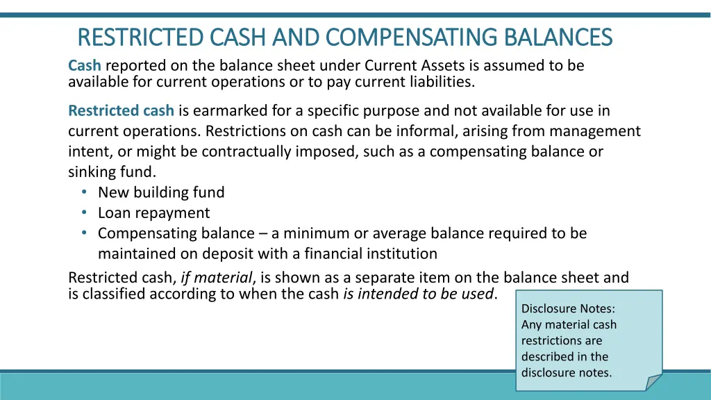 restricted cash and compensating balances