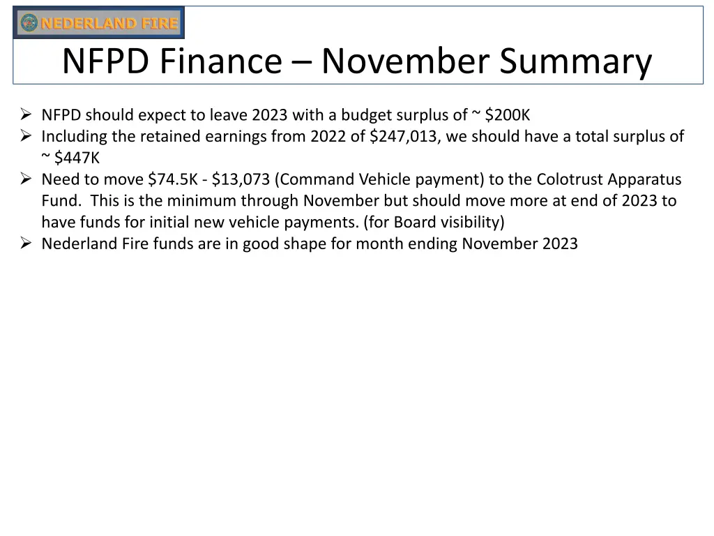 nfpd finance november summary