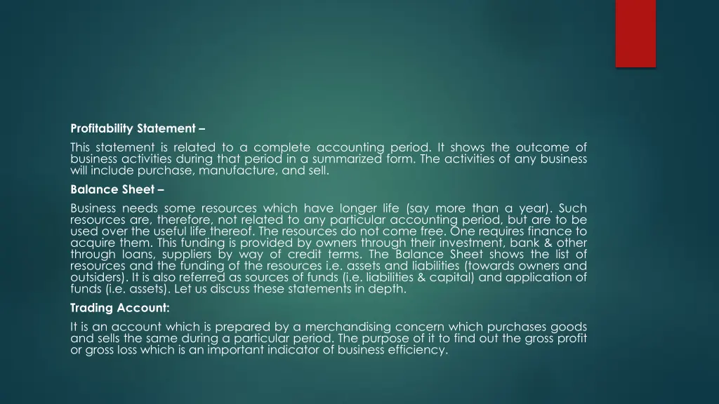 profitability statement this statement is related