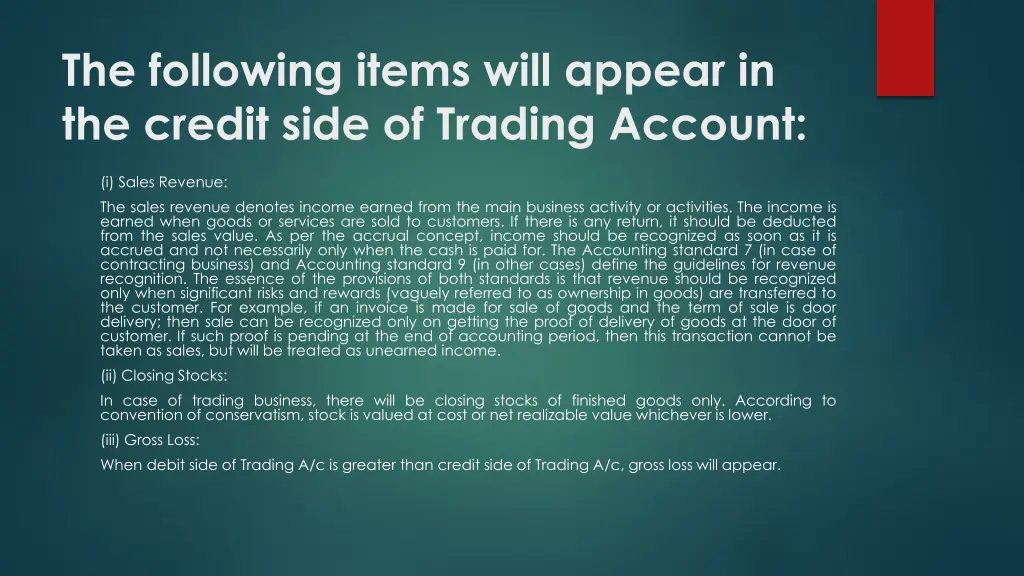 the following items will appear in the credit