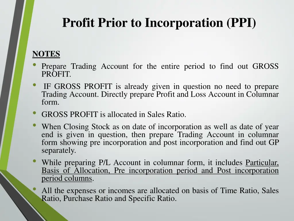 profit prior to incorporation ppi 1