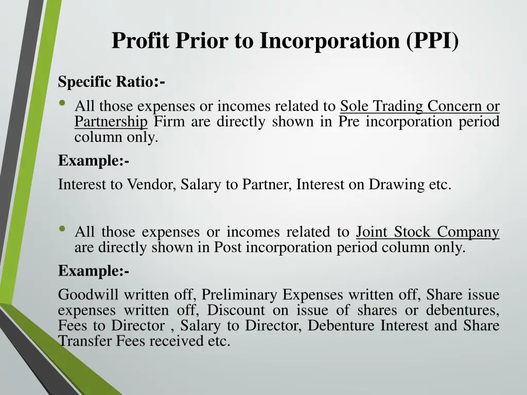 profit prior to incorporation ppi 3
