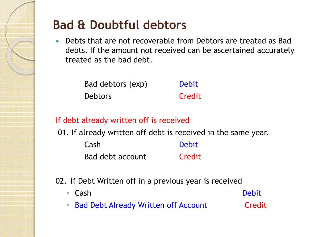bad doubtful debtors