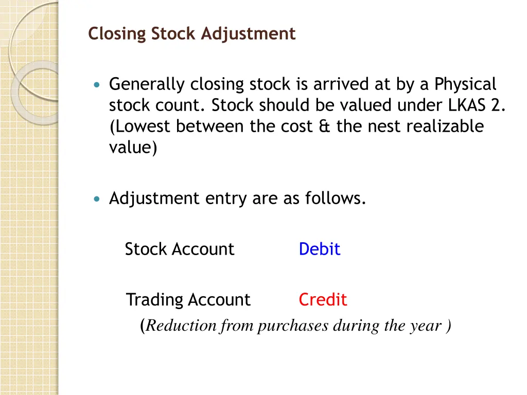 closing stock adjustment