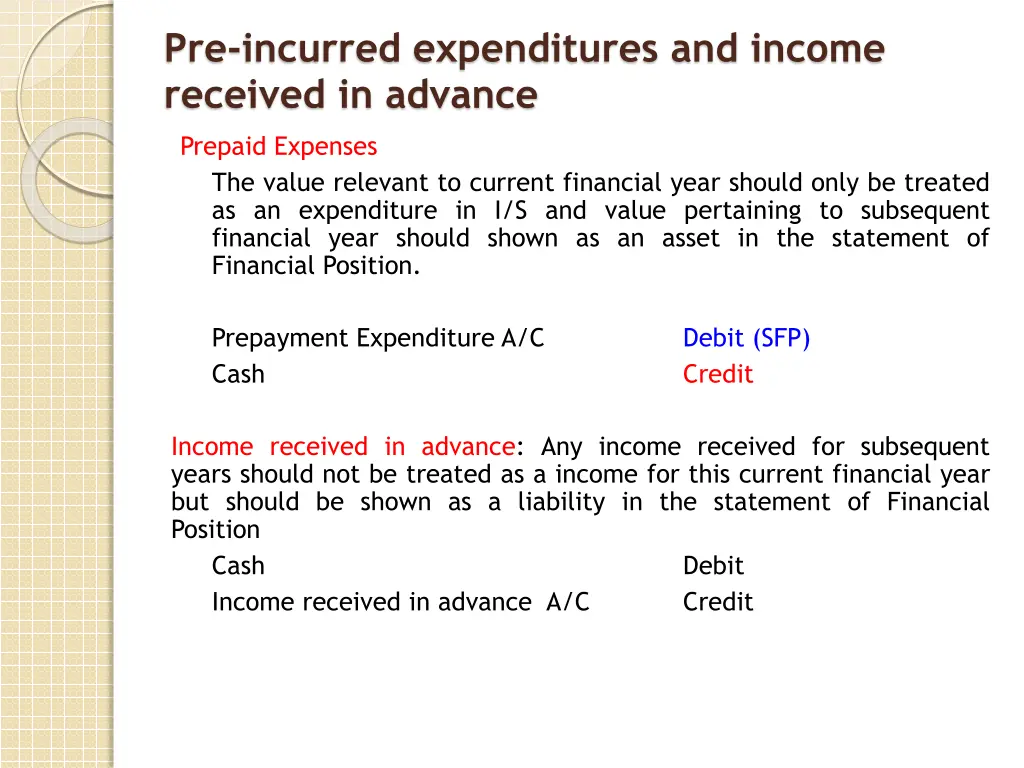 pre incurred expenditures and income received