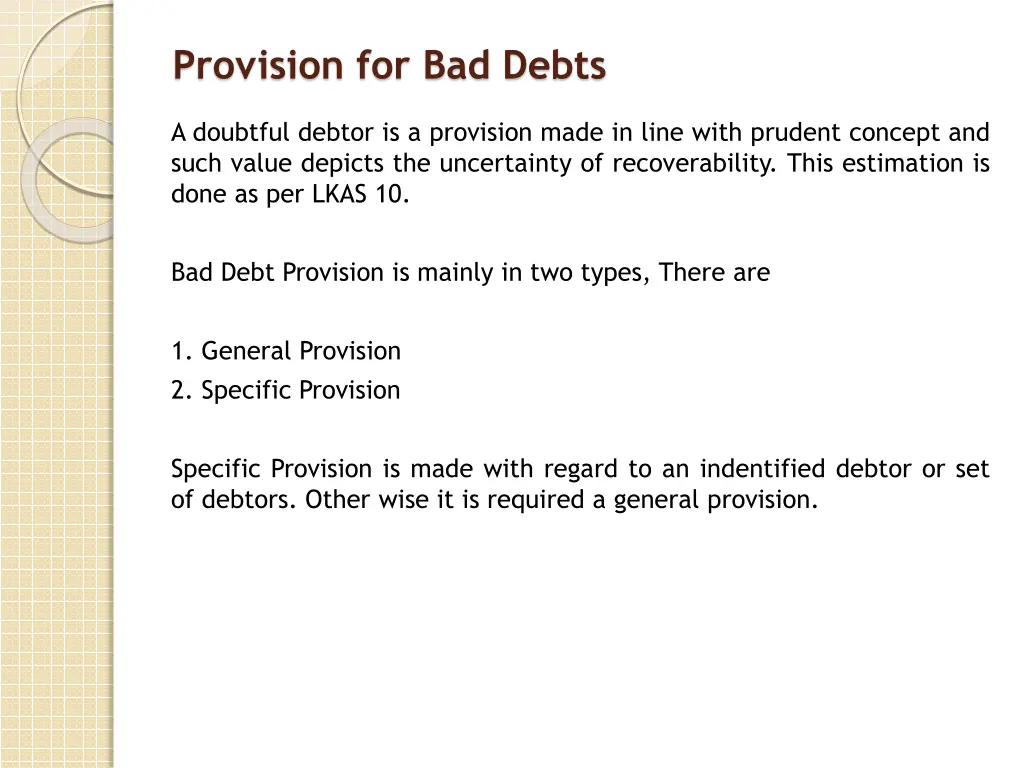 provision for bad debts
