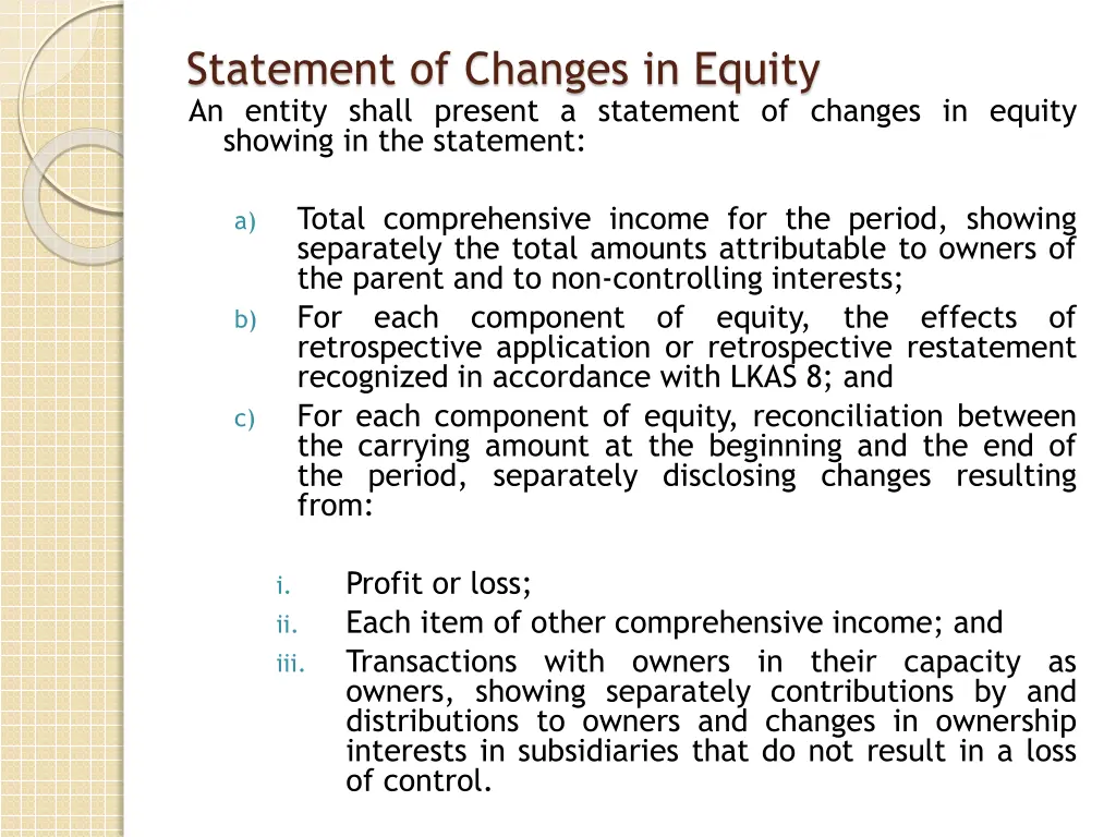 statement of changes in equity an entity shall