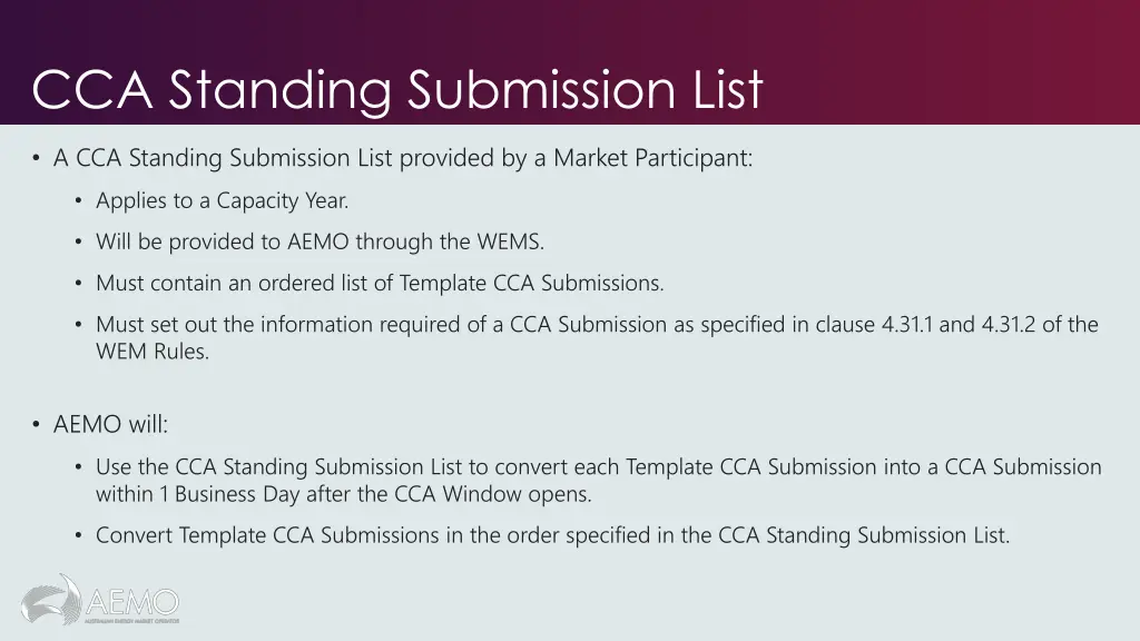 cca standing submission list