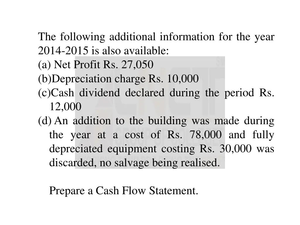 the following additional information for the year