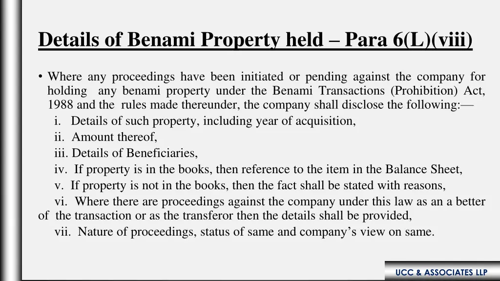 details of benami property held para 6 l viii
