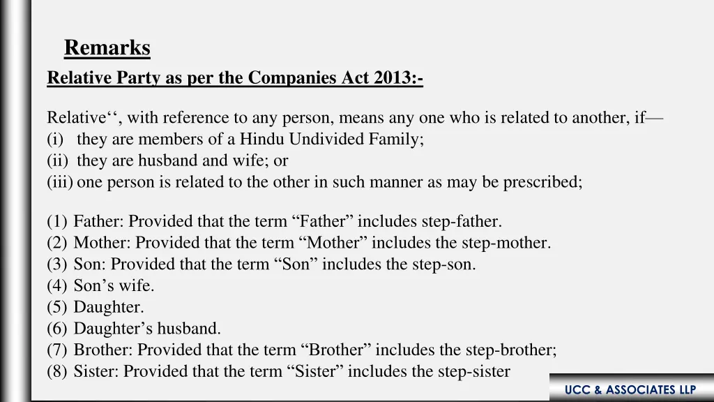 remarks relative party as per the companies