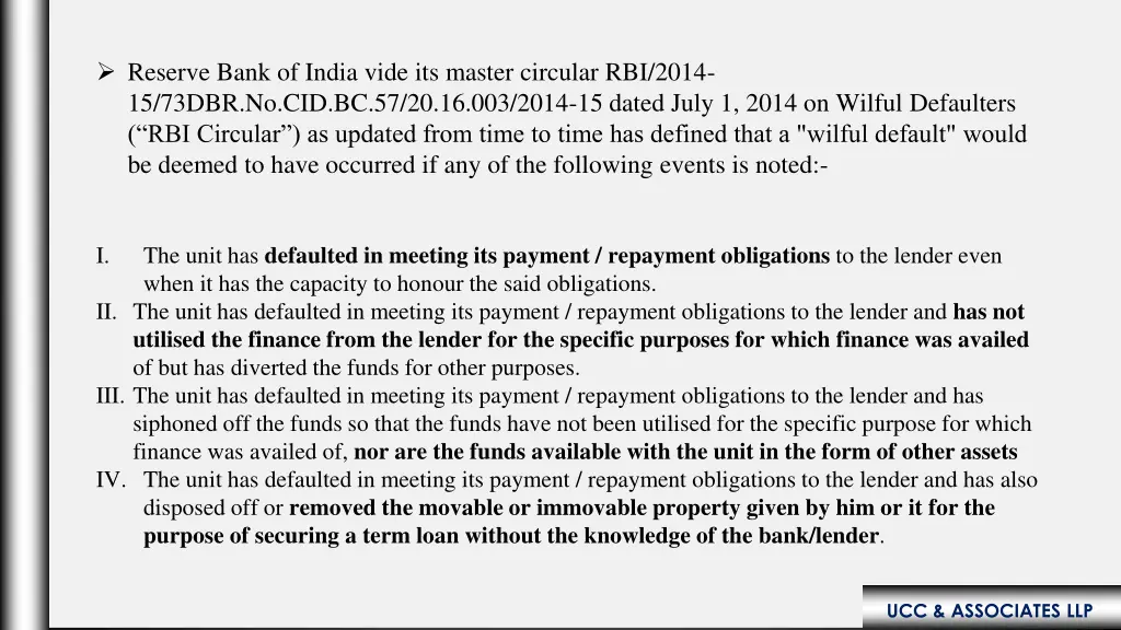 reserve bank of india vide its master circular
