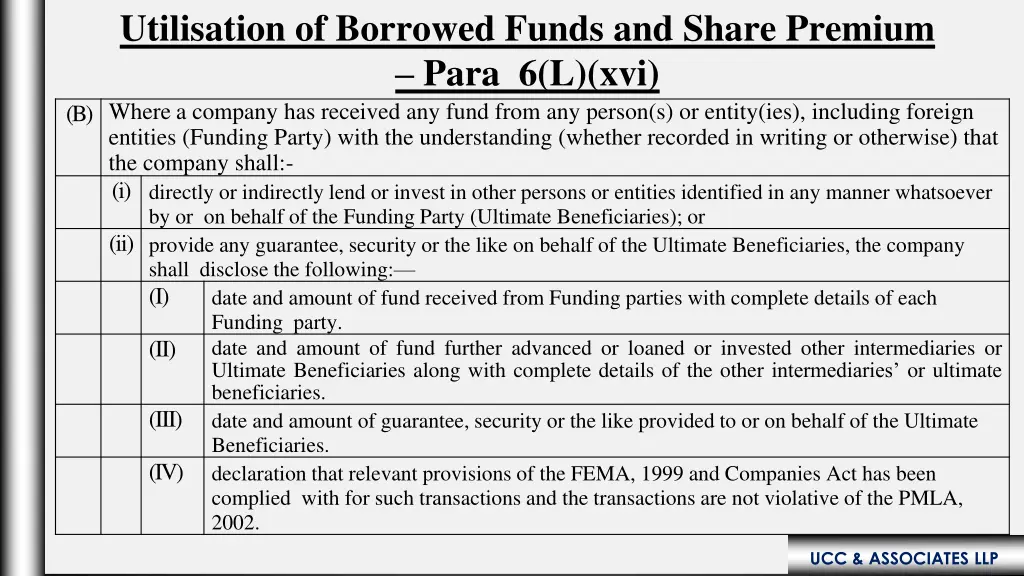 utilisation of borrowed funds and share premium 1