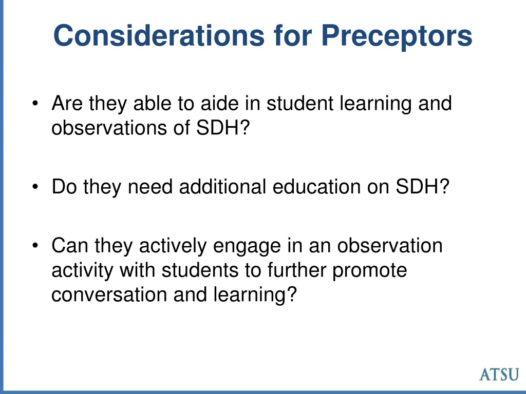 considerations for preceptors