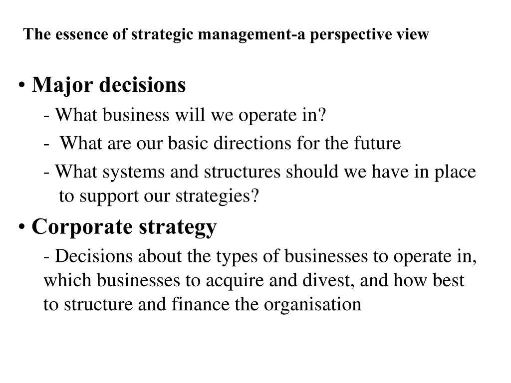 the essence of strategic management a perspective