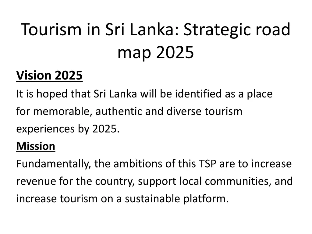 tourism in sri lanka strategic road map 2025