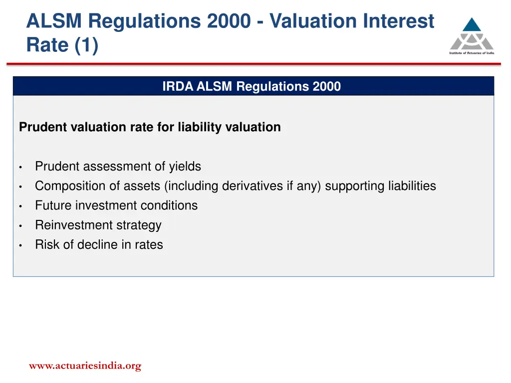 alsm regulations 2000 valuation interest rate 1
