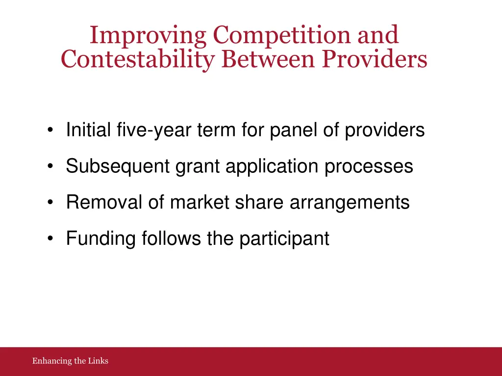 improving competition and contestability between