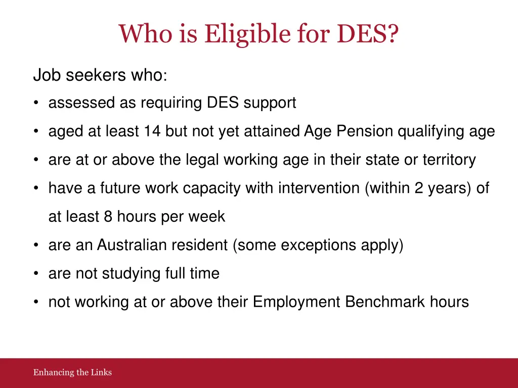 who is eligible for des