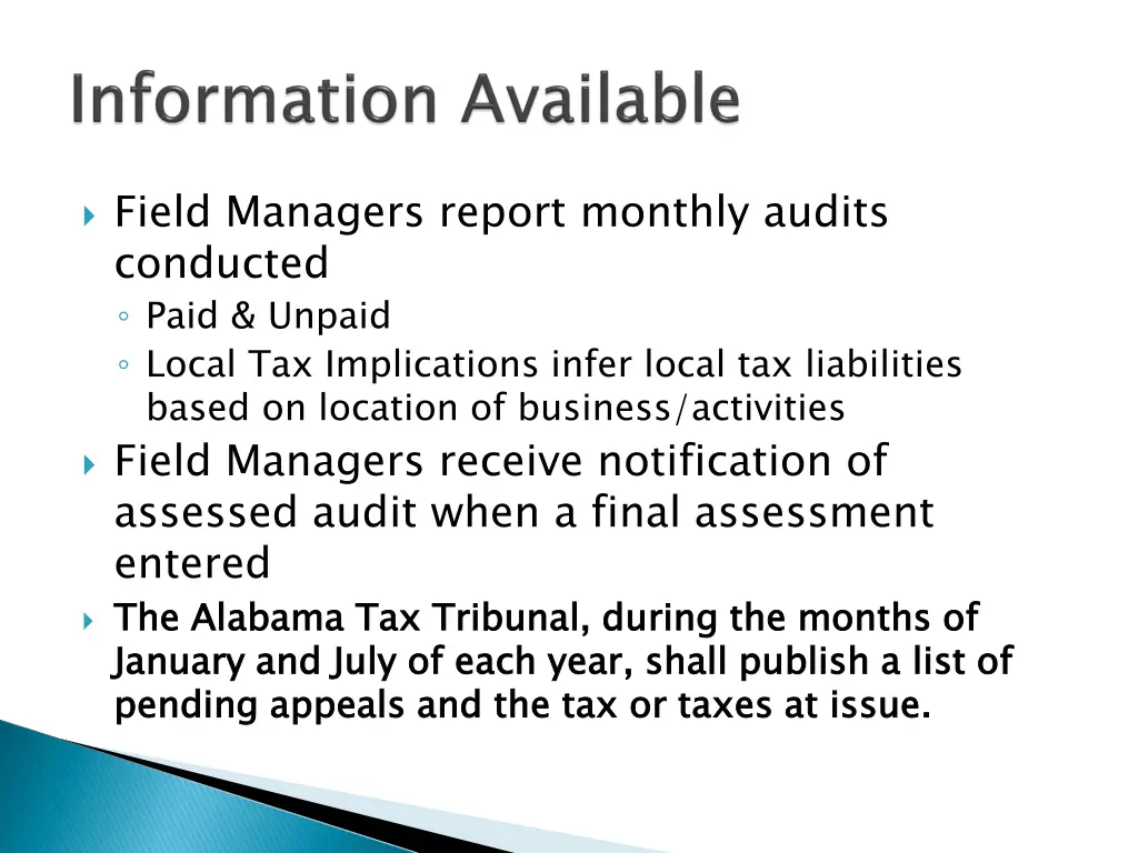 field managers report monthly audits conducted