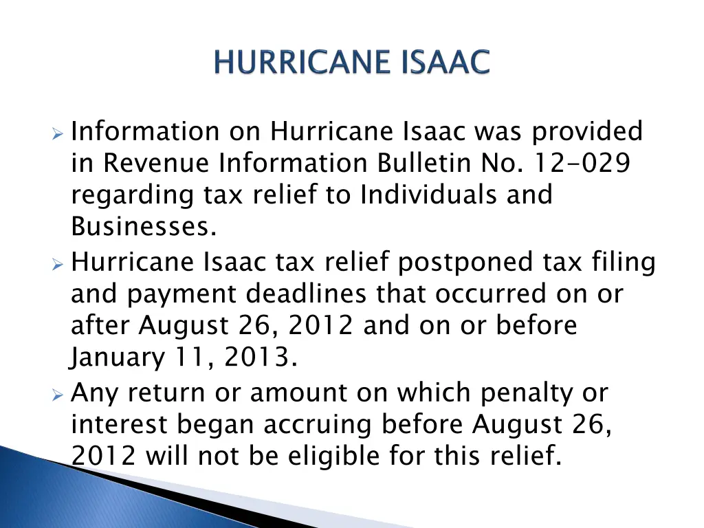 information on hurricane isaac was provided