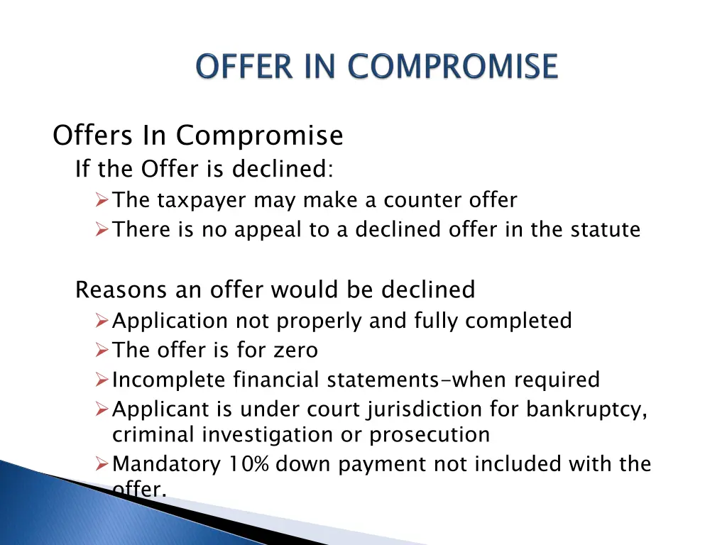 offers in compromise if the offer is declined