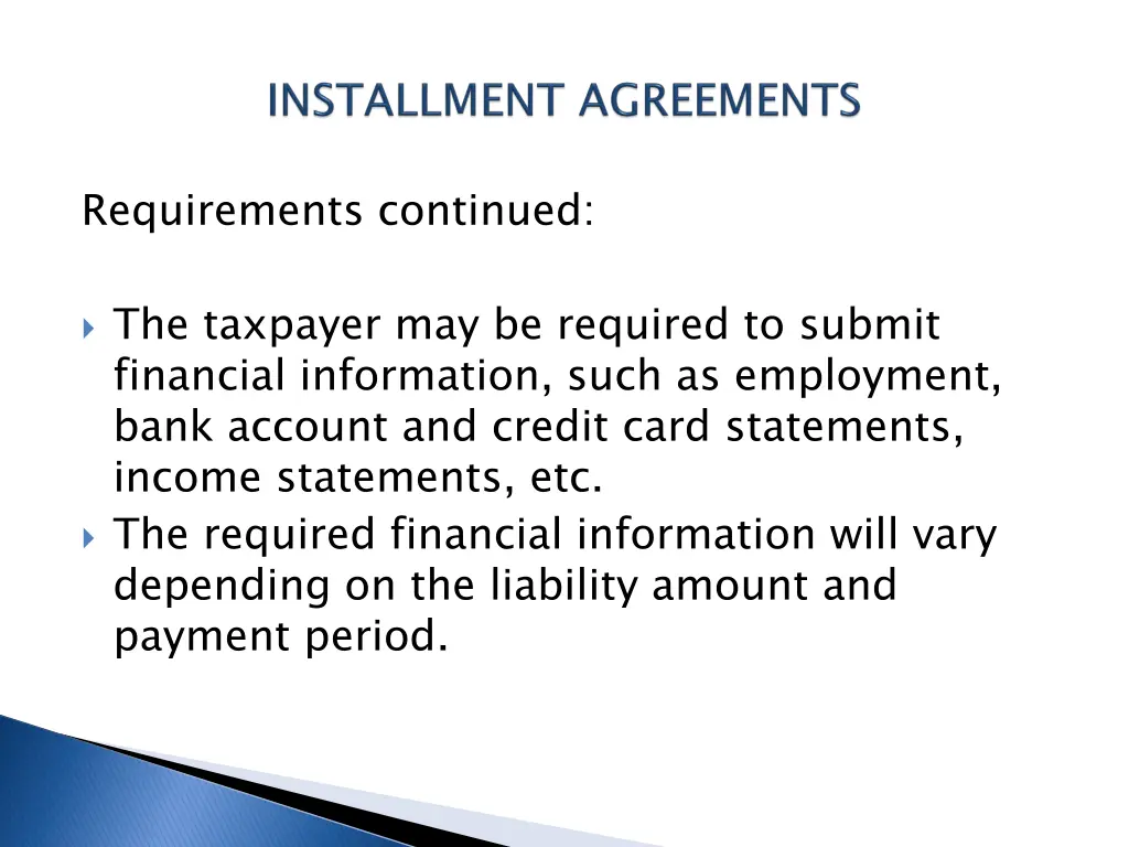 requirements continued