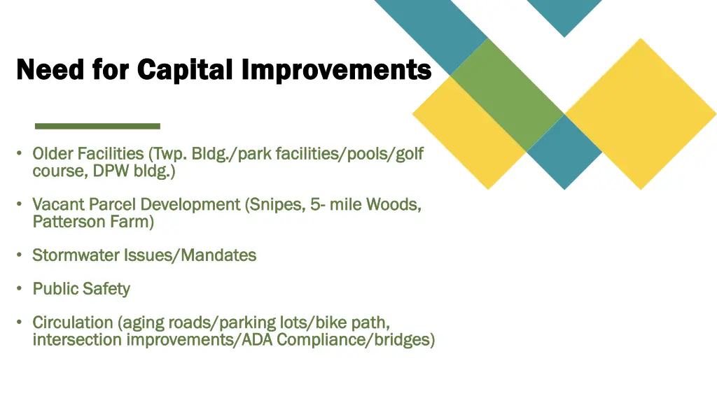need for capital improvements need for capital