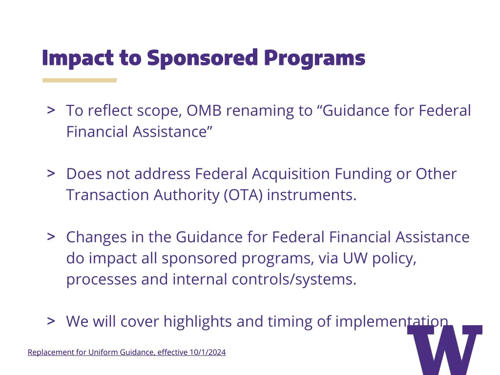 impact to sponsored programs