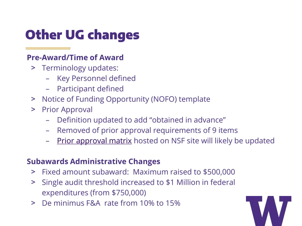 other ug changes