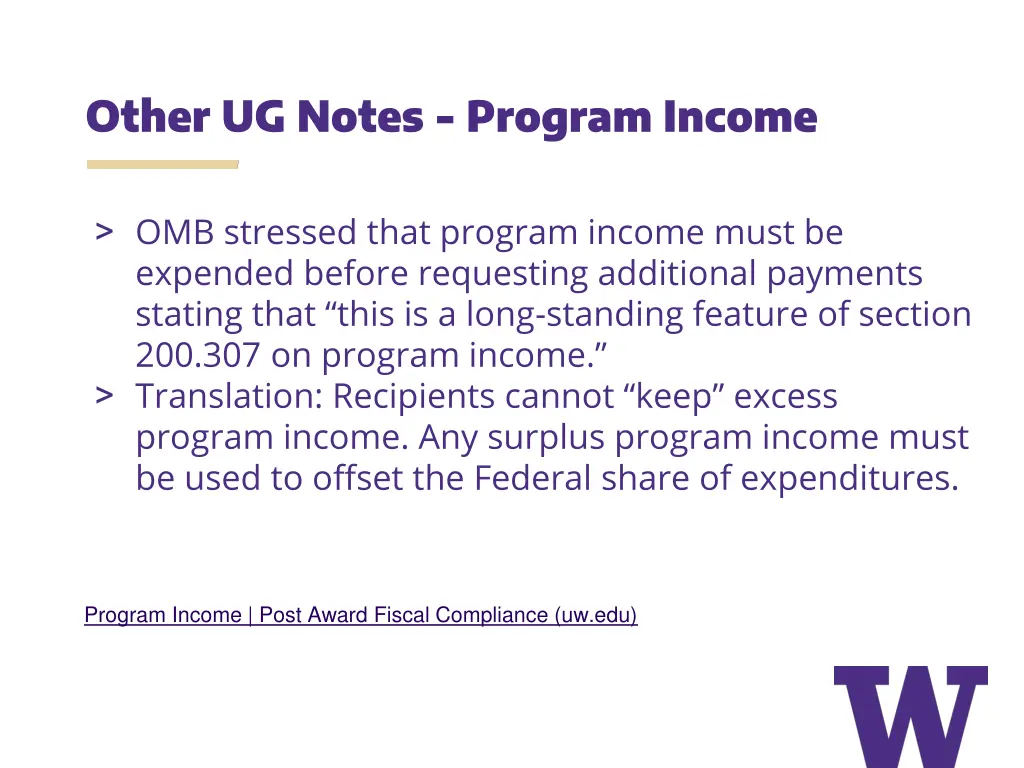 other ug notes program income