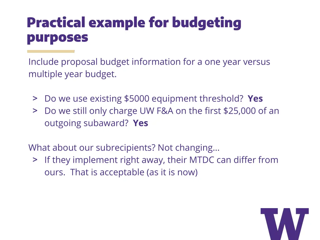 practical example for budgeting purposes