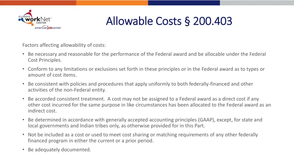 allowable costs allowable costs 200 403