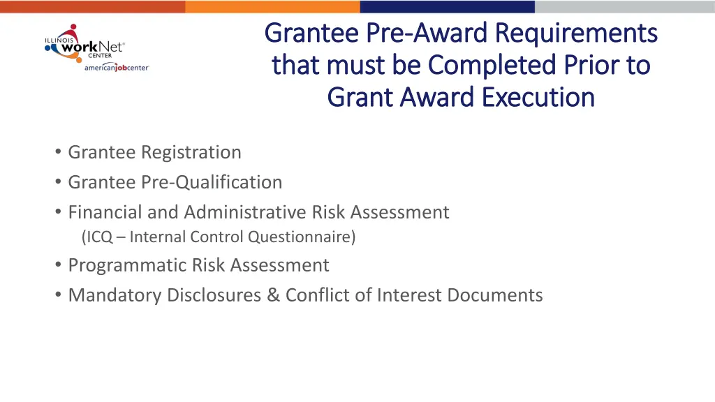 grantee pre grantee pre award requirements award