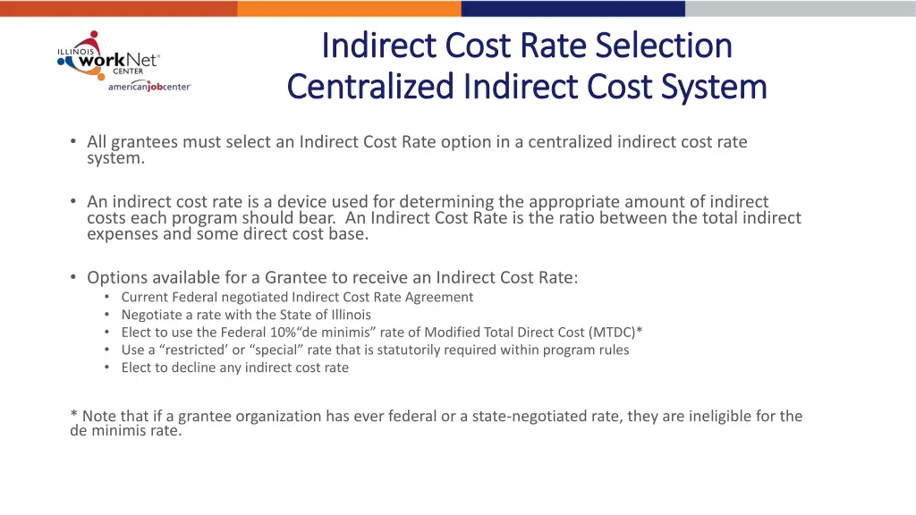 indirect cost rate selection indirect cost rate