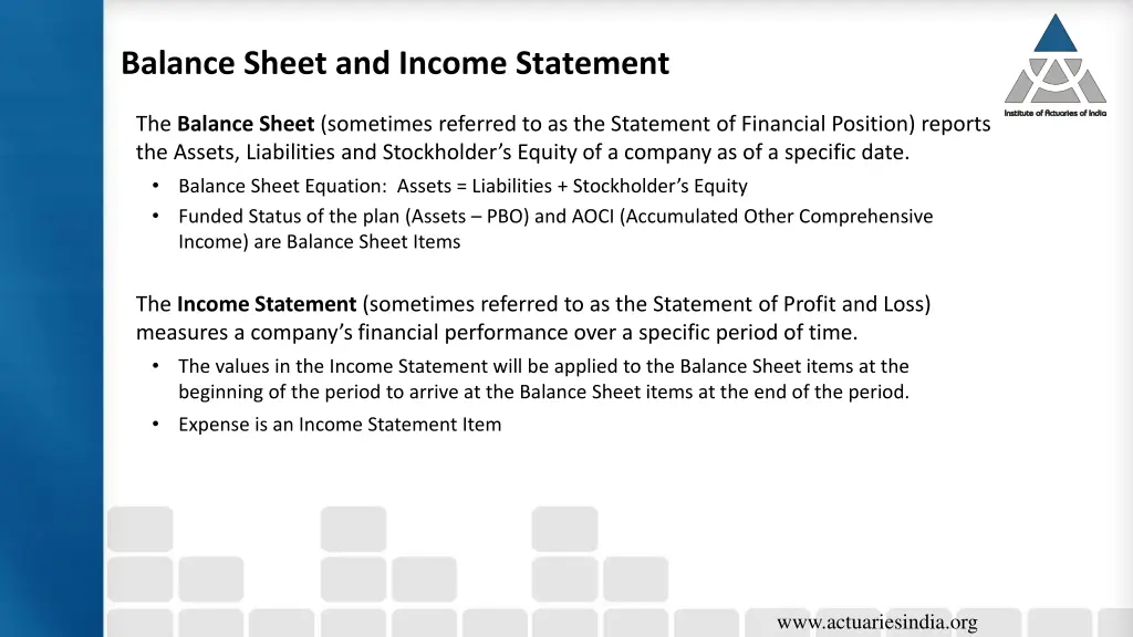 balance sheet and income statement
