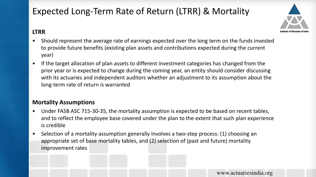 expected long term rate of return ltrr mortality