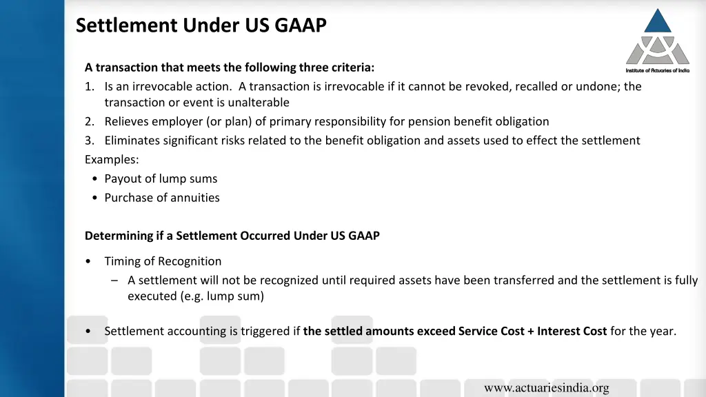 settlement under us gaap