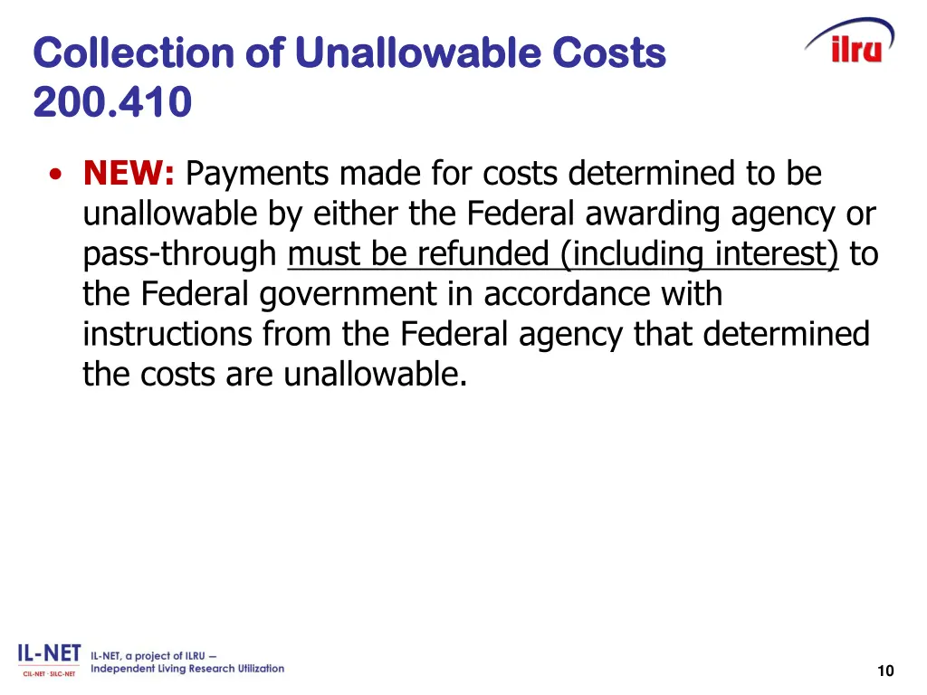 collection of unallowable costs collection
