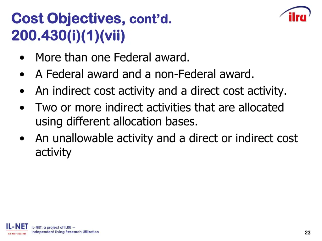 cost cost objectives objectives cont