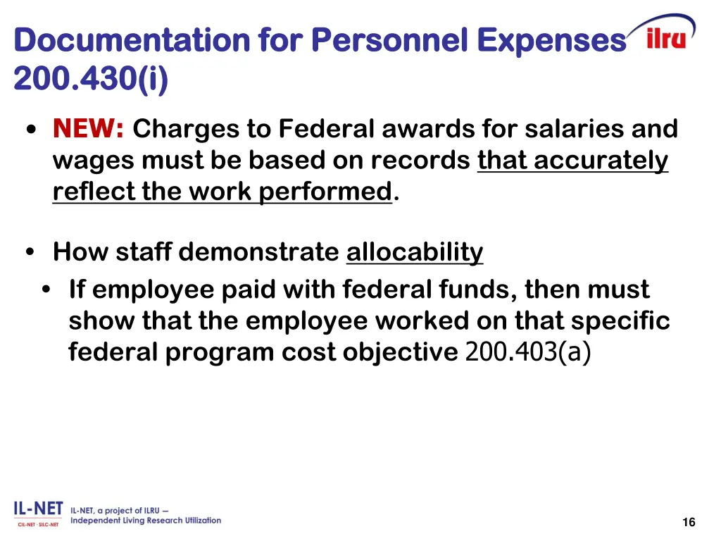 documentation for personnel expenses