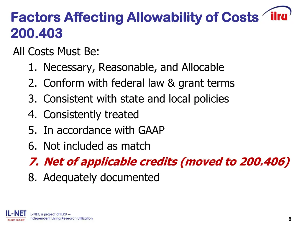 factors affecting allowability of costs factors